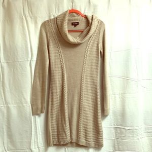 Beige cowl neck sweater dress